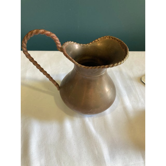 1960s Vintage Hammered Brass Pitcher With Twisted Handle For Sale - Image 5 of 13