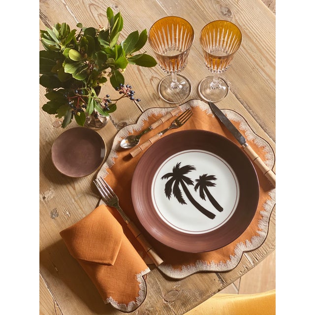 Contemporary VALVER Tobacco Embroidered Linen Placemat from Los Encajeros For Sale - Image 3 of 4
