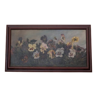 Antique Pansies Floral Oil Painting For Sale