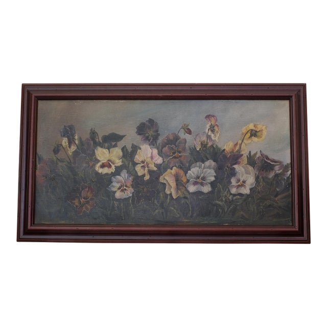 Antique Pansies Floral Oil Painting For Sale