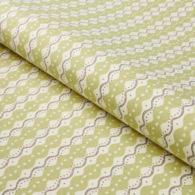 SAMPLE - Schumacher x Neisha Crosland Centipede Stripe Fabric In Pea For Sale