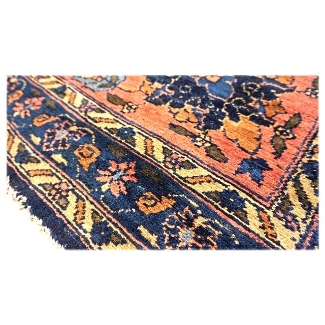 Antique Persian Lilihan Wool 11x20 Salmon, Yellow & Blue Handmade Gallery Rug #9902643 For Sale - Image 9 of 13