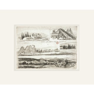 Vintage Post Impressionist South of France Graphite Landscape Drawing on Paper, Signed by Artist With Mat For Sale