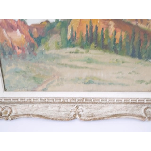 Burnt Orange French Vintage Mountain Landscape Oil Painting Signed For Sale - Image 8 of 10