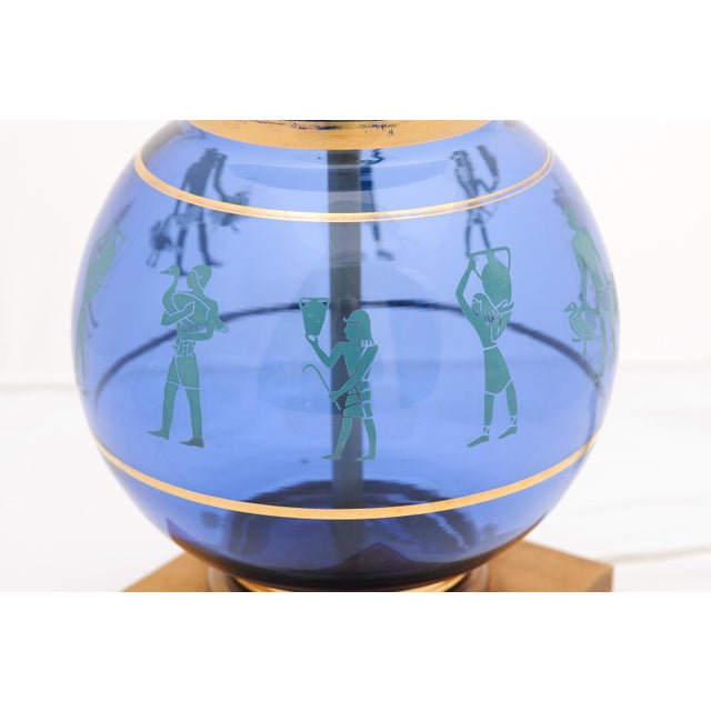Immaculate Pair of Cobalt Eglomise Hourglass Lamps - 1960s Marbro Lamp Co. For Sale In Atlanta - Image 6 of 9