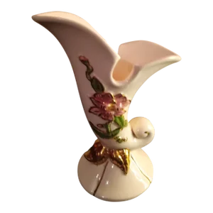 Hull Pottery Floral Incolay Porcelain Cornucopia Vase