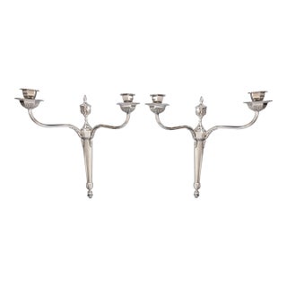 Vintage Neoclassical Style English Silver Plate Candle Wall Sconces - A Pair For Sale