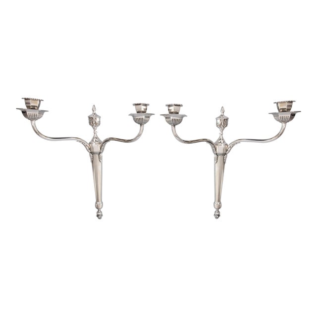 Vintage Neoclassical Style English Silver Plate Candle Wall Sconces - A Pair For Sale