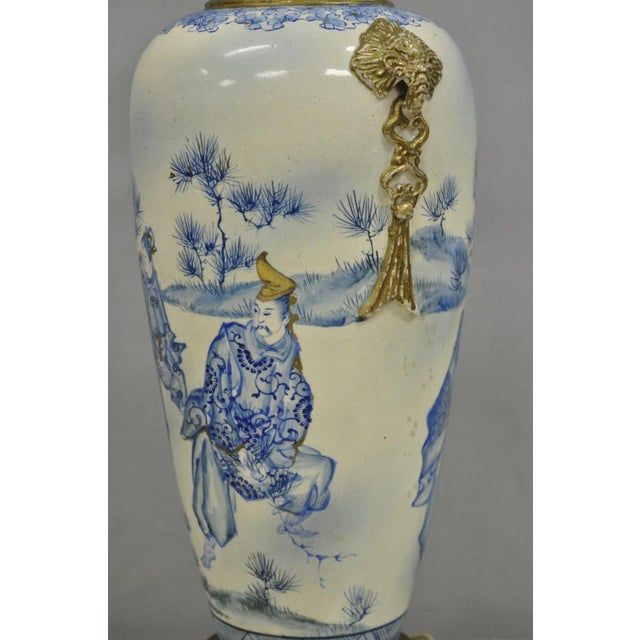 Vintage Japanese Blue White Porcelain Jardinierie Vase Chinoiserie Table Lamp For Sale - Image 14 of 15
