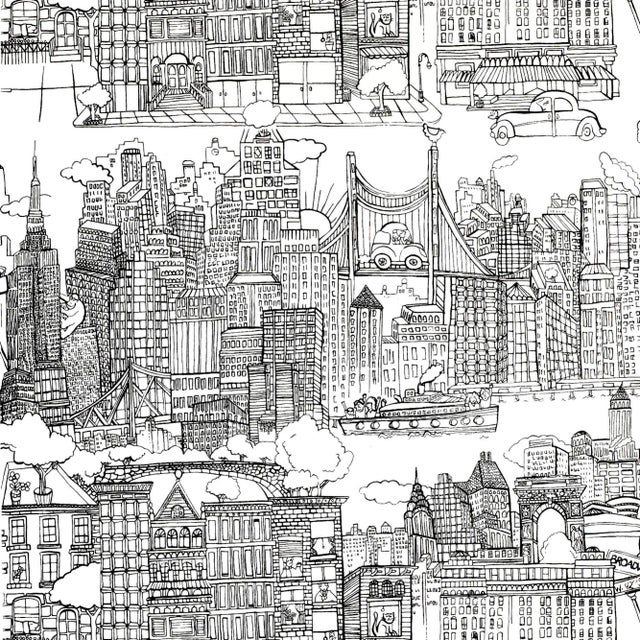 Sample - Schumacher New York New York Wallpaper in Black on White For Sale