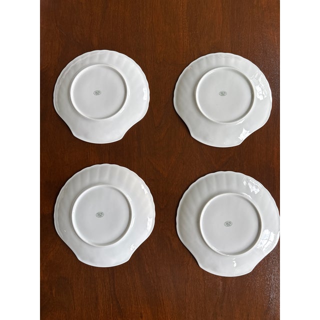 French Contemporary Scallop Shell Shaped White Ceramic Plates— Set of Four For Sale - Image 3 of 18