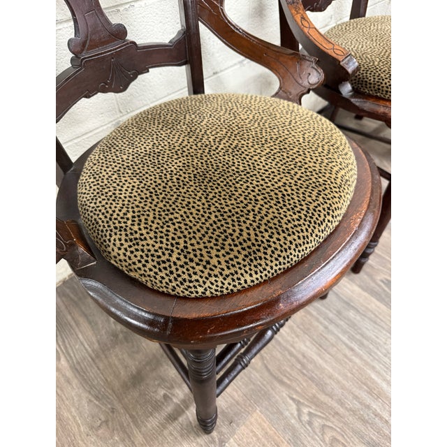 Antique Victorian Eastlake Style Walnut Dining Arm Chairs - Set of 4 For Sale - Image 4 of 14