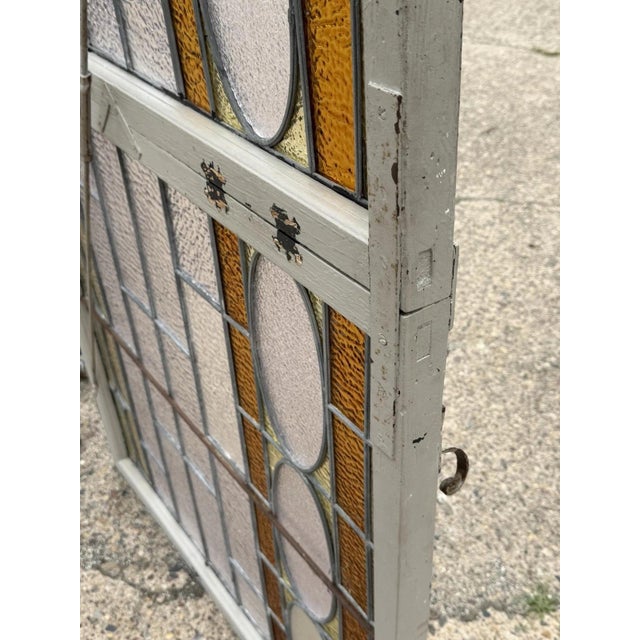 Antique Victorian Amber Stained Leaded Glass Double Window Converted to Door For Sale - Image 14 of 18