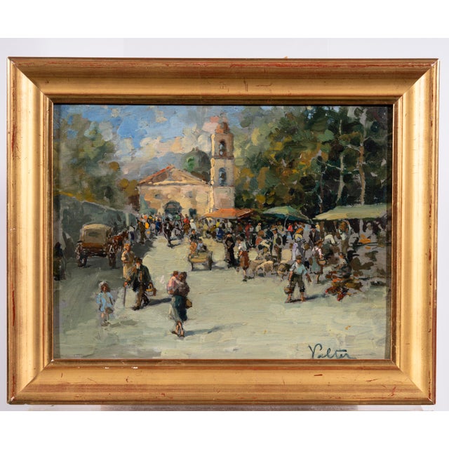 Valter, Impressionist Market Scene Before a Church, Oil on Panel For Sale - Image 8 of 15