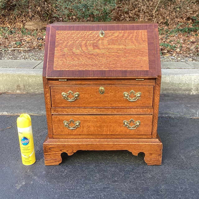 Vintage Child Sized Oak Drop Front Secretary Desk For Sale - Image 9 of 9