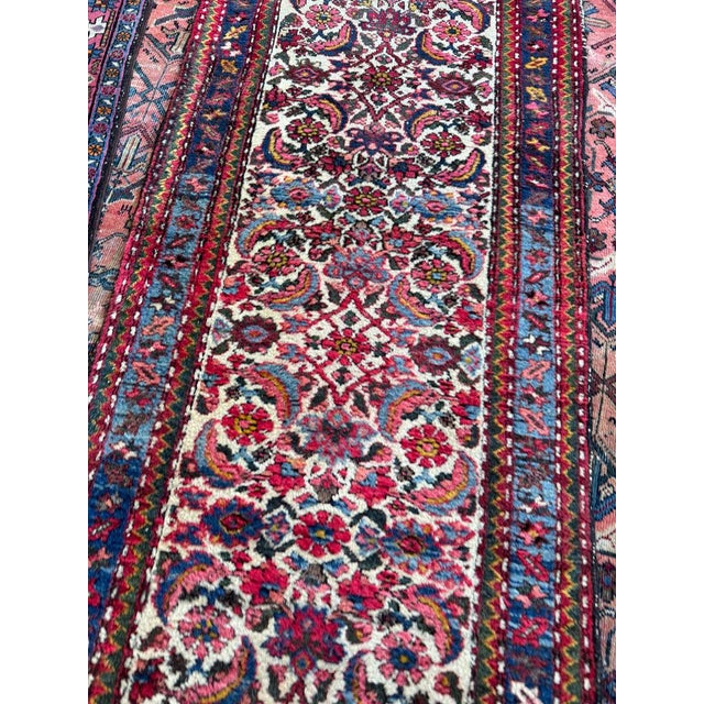 Name: AIRY Linen Ground Water Garden Hamadan with Ice Blues, Denim, Forest Green, Saffron Size: ~ 2.7 x 9.10 Age: Antique,...