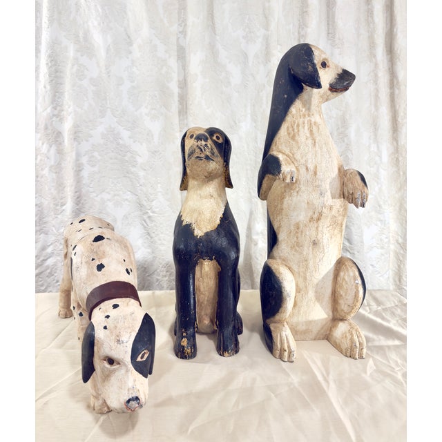 Large Early 20th C Folk Art Carved Dog Trio – Primitive Americana For Sale - Image 9 of 9