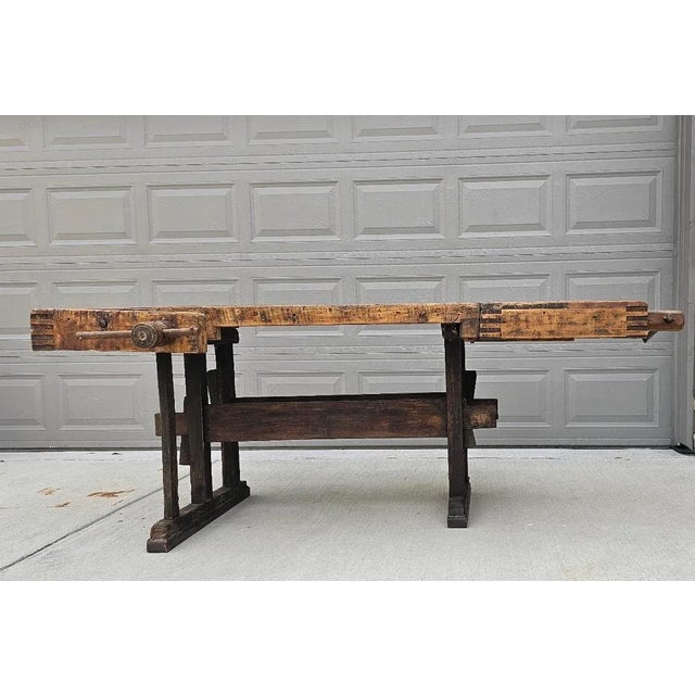Rustic Antique European Farmhouse Industrial Carpenters Workbench Table ...