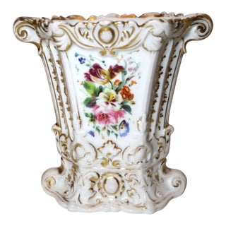 Antique Ornate French 19th Century Hand Painted Enameled Floral Porcelain Vase For Sale