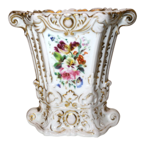 Antique Ornate French 19th Century Hand Painted Enameled Floral Porcelain Vase