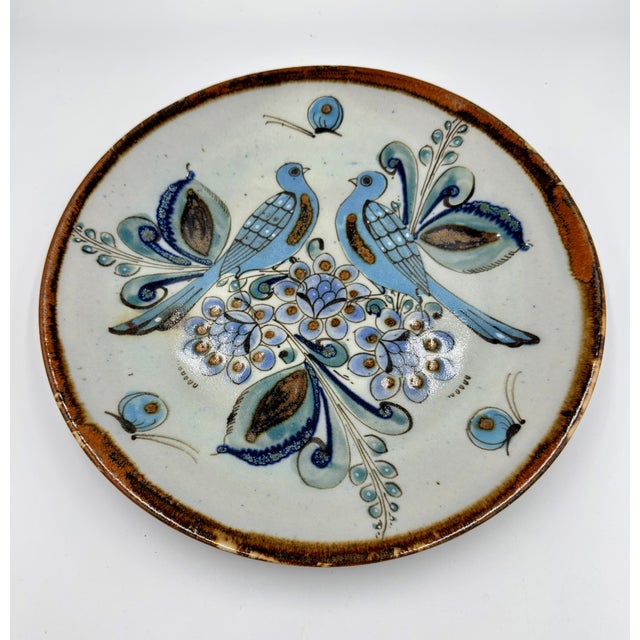 1950s 1950s Folk-Art Ken Edwards Tonala Pottery Hand Painted Bird Serving Chop Plate For Sale - Image 5 of 5