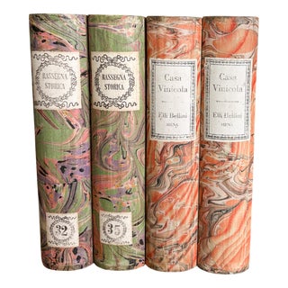 Italian Decorative Book Boxes with Marbled Paper Spine, Set of 4 For Sale