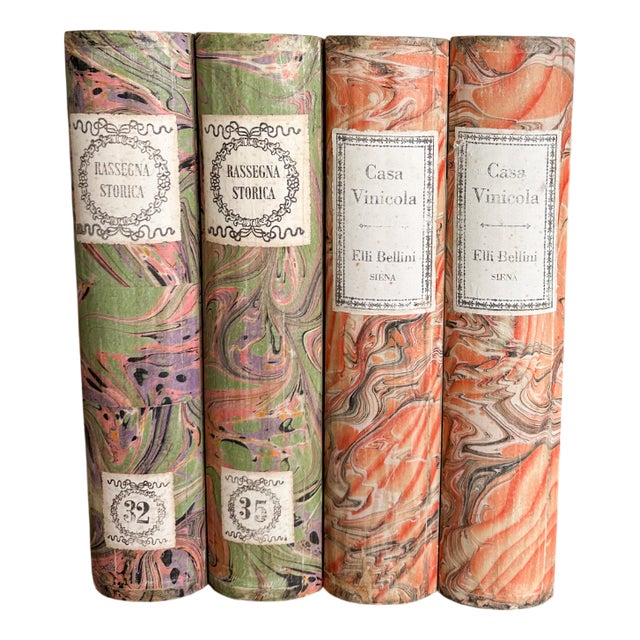 Italian Decorative Book Boxes with Marbled Paper Spine, Set of 4 For Sale