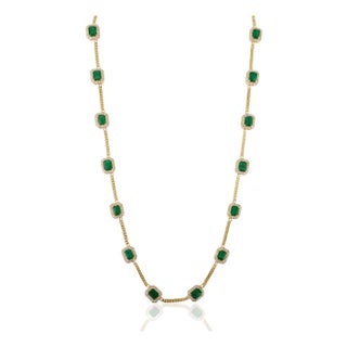 VRJewels Luxury 6.2 Carat Emerald & Diamond 16 Inch Curb Link Chain Necklace in 14k Gold For Sale