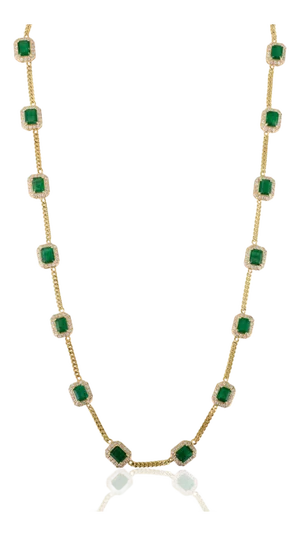 VRJewels Luxury 6.2 Carat Emerald & Diamond 16 Inch Curb Link Chain Necklace in 14k Gold