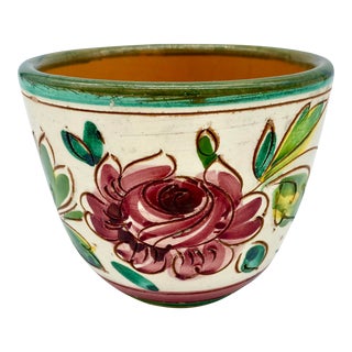 Vintage Italian Sgraffito Floral Pottery Planter For Sale