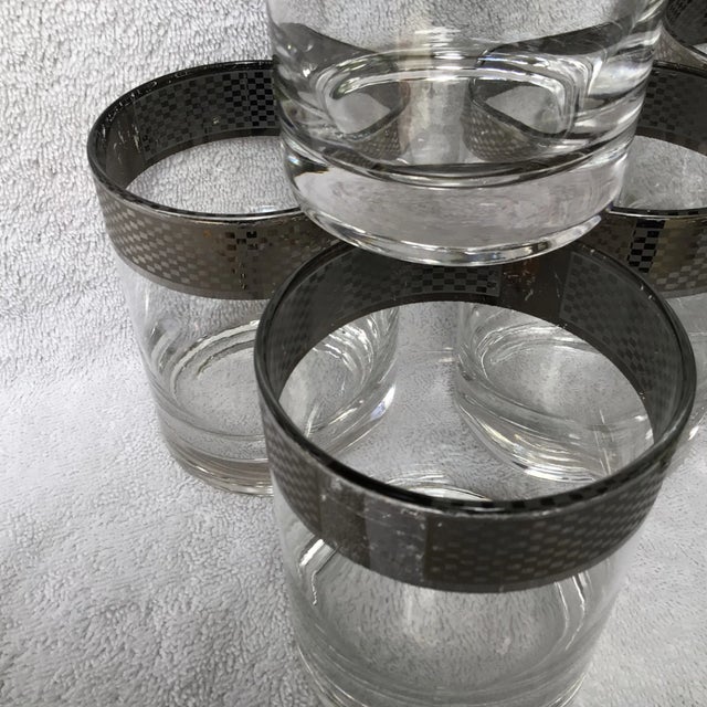 Platinum Band Rim Checkerboard Geometric Pattern Lowball Glasses-Set of 6 For Sale - Image 12 of 13
