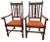Pair of Antique Jacobean Revival Barley Twist Oak Armchairs Rust & Gold Damask For Sale In Palm Springs - Image 6 of 13