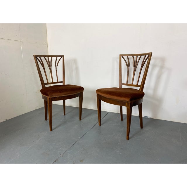 Set of Vintage Regency Oak and Velvet Ear of Wheat Dining Chairs For Sale - Image 5 of 10