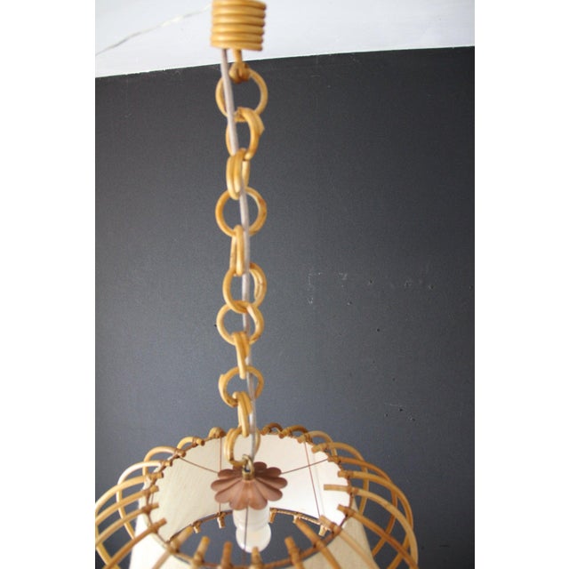 Wood Vintage Rattan Pendant Light in Hand-Woven Wicker by Louis Sognot, 1950s For Sale - Image 7 of 17