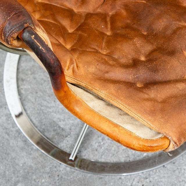 Metal Mid Century Danish Modern Lounge Chair Attributed Dux Bruno Mathsson Jetson Brown Leather For Sale - Image 7 of 12