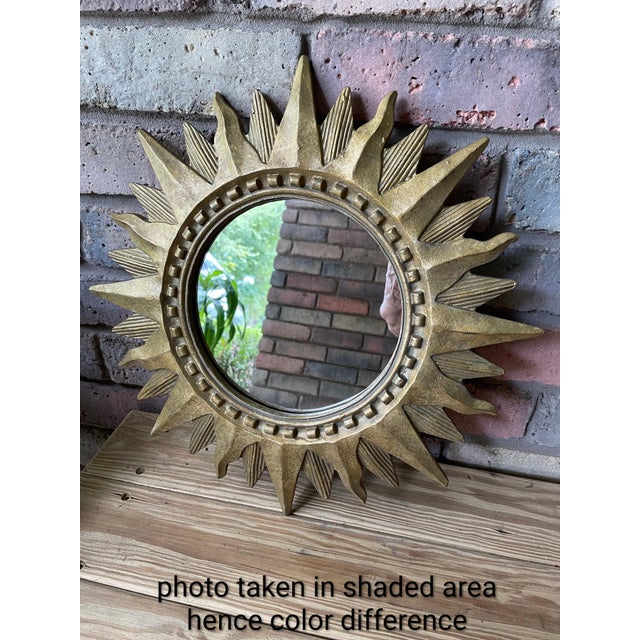 Vintage 1960s French Style 16.5" Gilded Sunburst Wall Mirror For Sale - Image 14 of 17