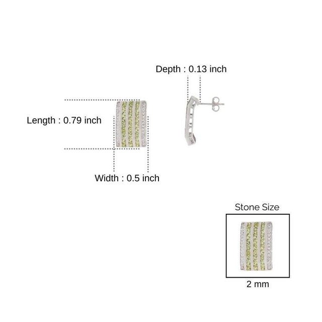 Silver Multi-Band Peridot Zircon Wide Bar Half Hoop Earrings- A Pair For Sale - Image 10 of 12