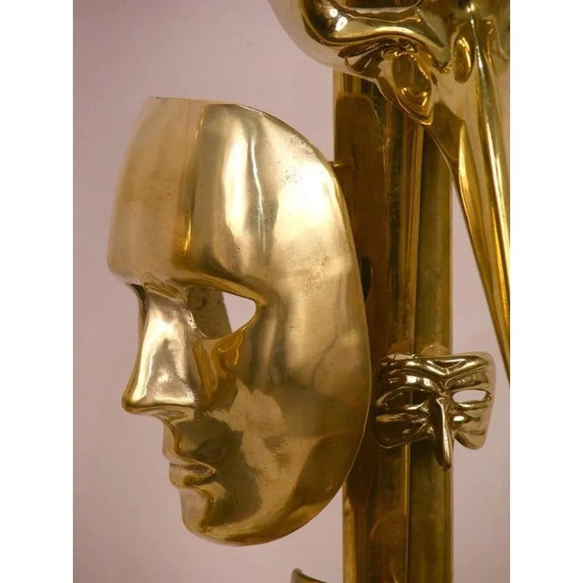 Metal Italian Carnival Lamps Decorated With Cast Bronze Masks - a Pair For Sale - Image 7 of 11