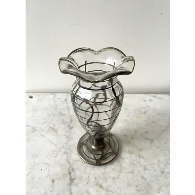 Antique Art Nouveau Sterling Silver and Glass Vase - Late 19th Century For Sale - Image 4 of 9
