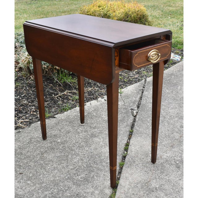 Wood Vtg. Kittinger Inlaid Mahogany Pembroke Table For Sale - Image 7 of 15