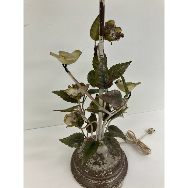 Vintage Italian Tole Bird & Floral Table Lamp, Cottagecore, Circa 1950s For Sale - Image 12 of 13