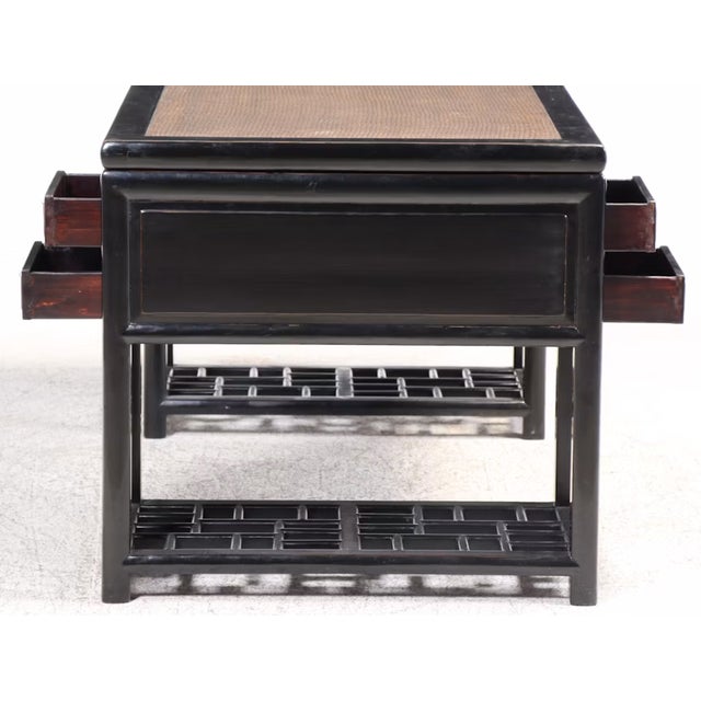 Late 19th Century Antique Chinese Black Lacquer Scholar Travel Desk & Two Yoke Back Chairs For Sale - Image 5 of 18