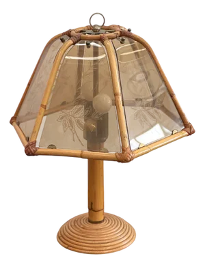Rattan, Bamboo and Glass Table Lamp, 1970s