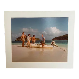 Vintage Lifestyle Photograph of Men Ashore on Beach With Boat Circa 1976, One of a Series
