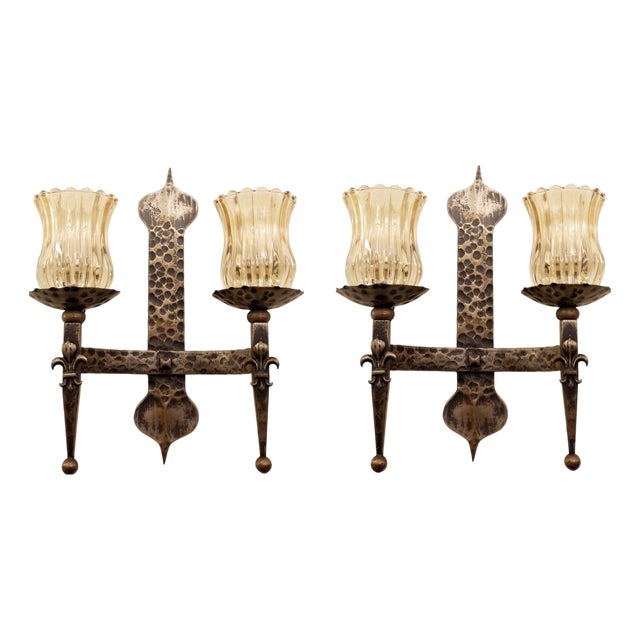 Wrought Iron 2-Branch Wall Sconces, Set of 2 For Sale