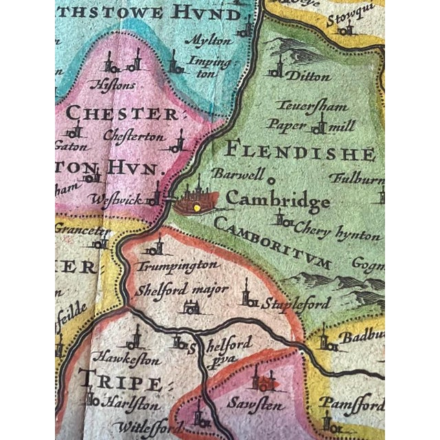 Antique Map of Cambridgeshire & Cambridge from Joan Blaeu, 1645 For Sale - Image 12 of 13