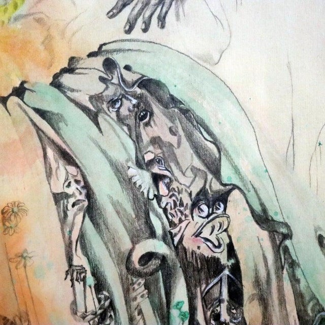 1960s 1960s Surrealist Watercolor Drawing “Demons That Plague a Great Lady” by Guenther For Sale - Image 5 of 6