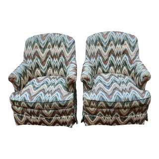 Late 20th Century Henredon Furniture English Arm Chairs in Flame Stitch Upholstery- a Pair For Sale