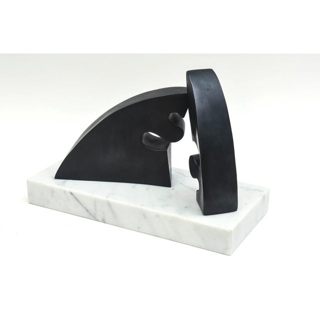 1980s Vintage Abstract Signed Jean Arp Style Bronze Sculpture on White Carrara Marble Base For Sale - Image 5 of 13