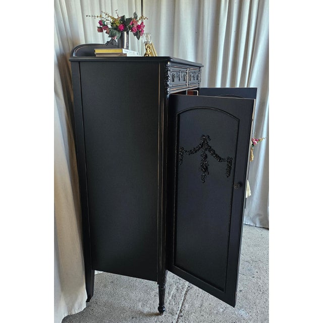 Wood Black Wardrobe, Armoire Cabinet, Vintage Boho Style 1930's For Sale - Image 7 of 18